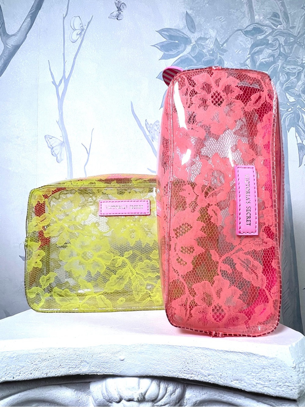 Victoria's Secret Neon Lace Clear Cosmetic Bag Set